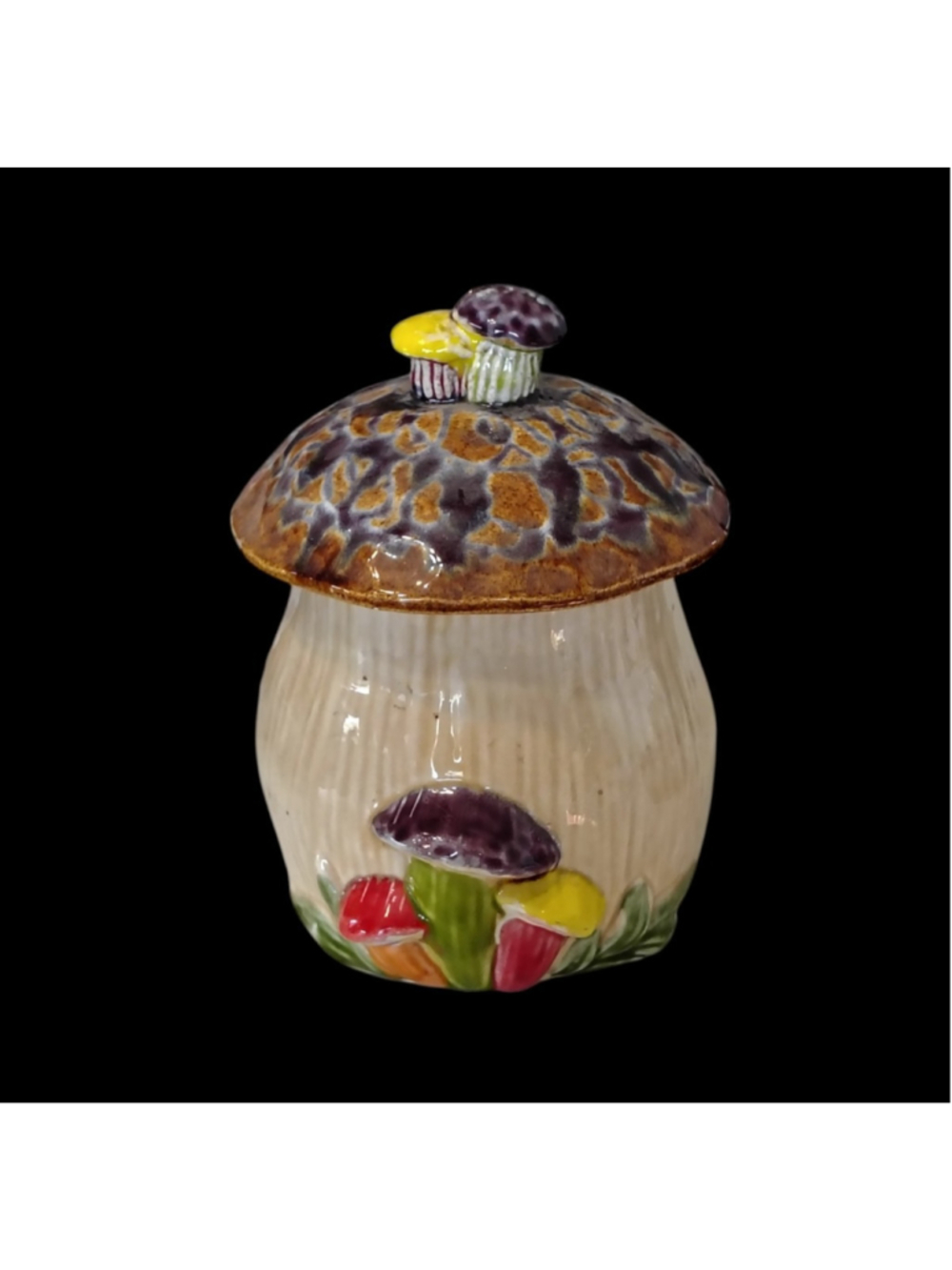 Vintage Ceramic Mushroom Canister 9" with lid Heavy 500